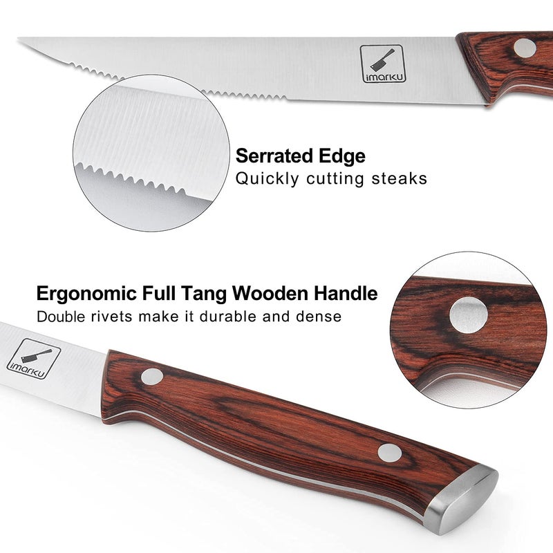 imarku Steak Knives Set of 6, Japanese HC Steel Premium Serrated Steak Knife Set with Ergonomic Handle and Gift Box, Home Essential, Best Chrismas Gifts for Women and Men - Image 2